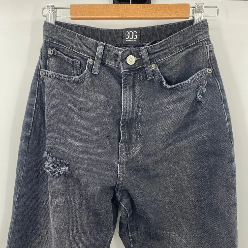 Urban Outfitters BDG Jeans Stretch High Rise Flare Leg Distressed Denim Black 26